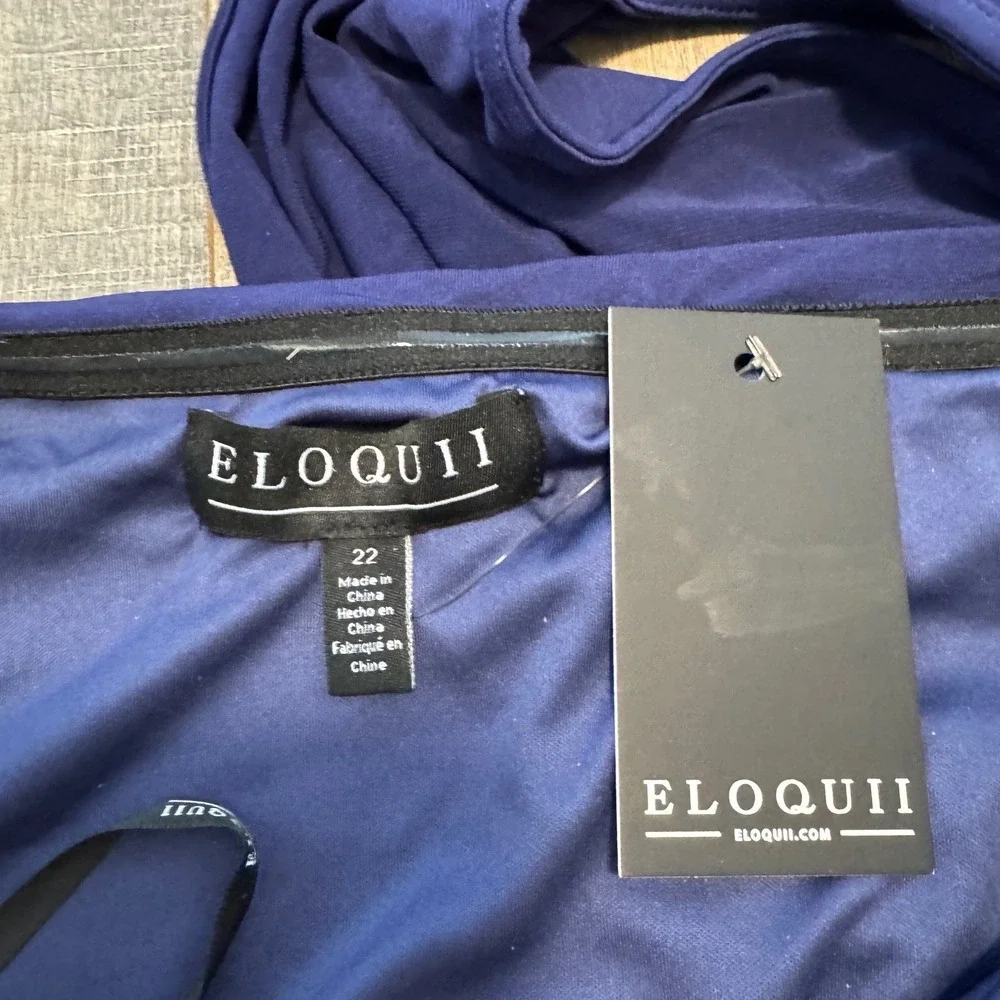 NWT ELOQUII Royal Blue One Shoulder Draped Ruched Maxi Dress Size 22 Formal - Picture 4 of 8